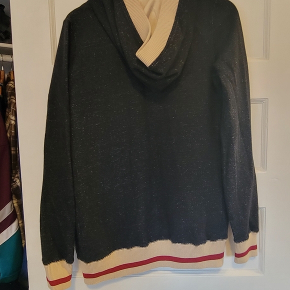 Roots Hooded Cardigan in Black, Cream & Red Trim - Picture 3 of 3